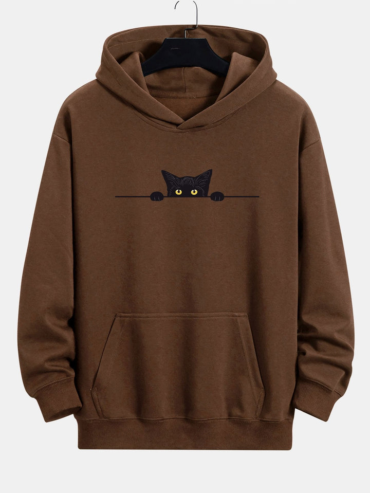 Zwarte Kat Print Relax Fit Hoodie