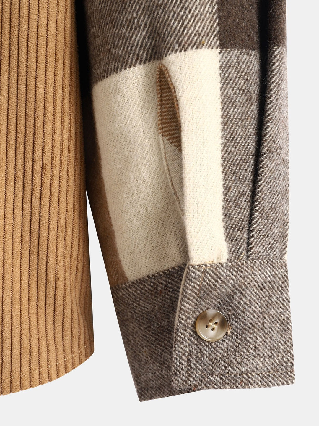 Relax Fit Flannel Ruit Corduroy Patchwork Hoodie Shirt & Corduroy Cargo Jogger Broek