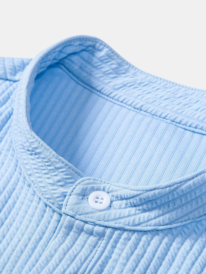 Langemouw Muscle Fit Geribbelde Staande Kraag Shirt