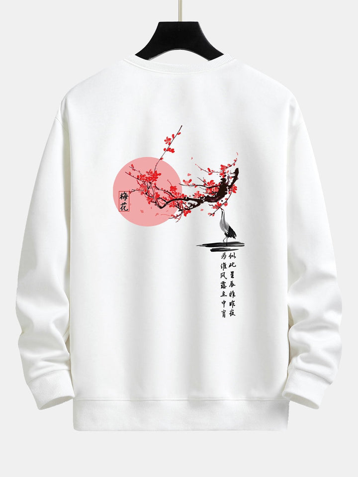 Plum Blossom En Crane Back Print Relax Fit Sweatshirt