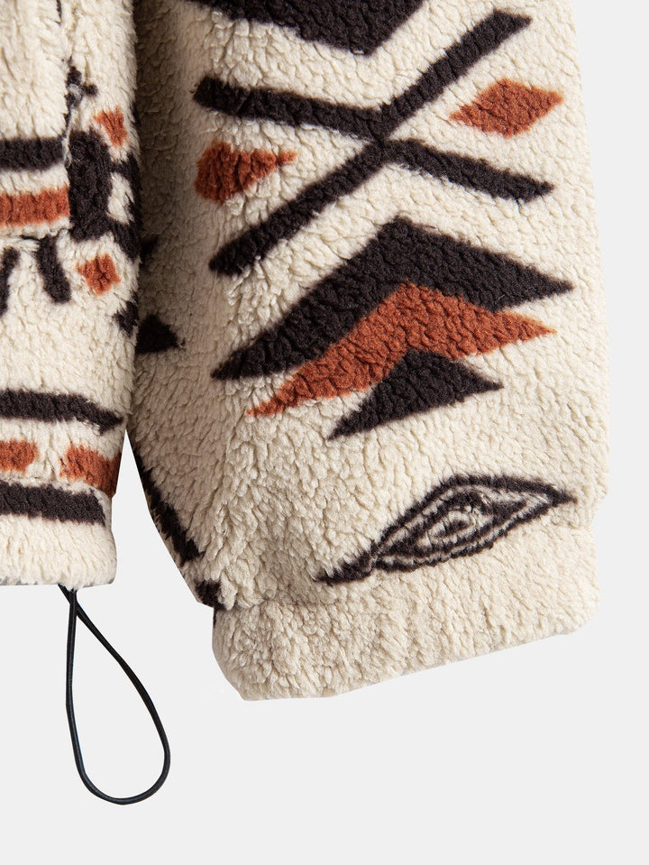 Azteekse Print Patchwork Teddy Fleece Jas