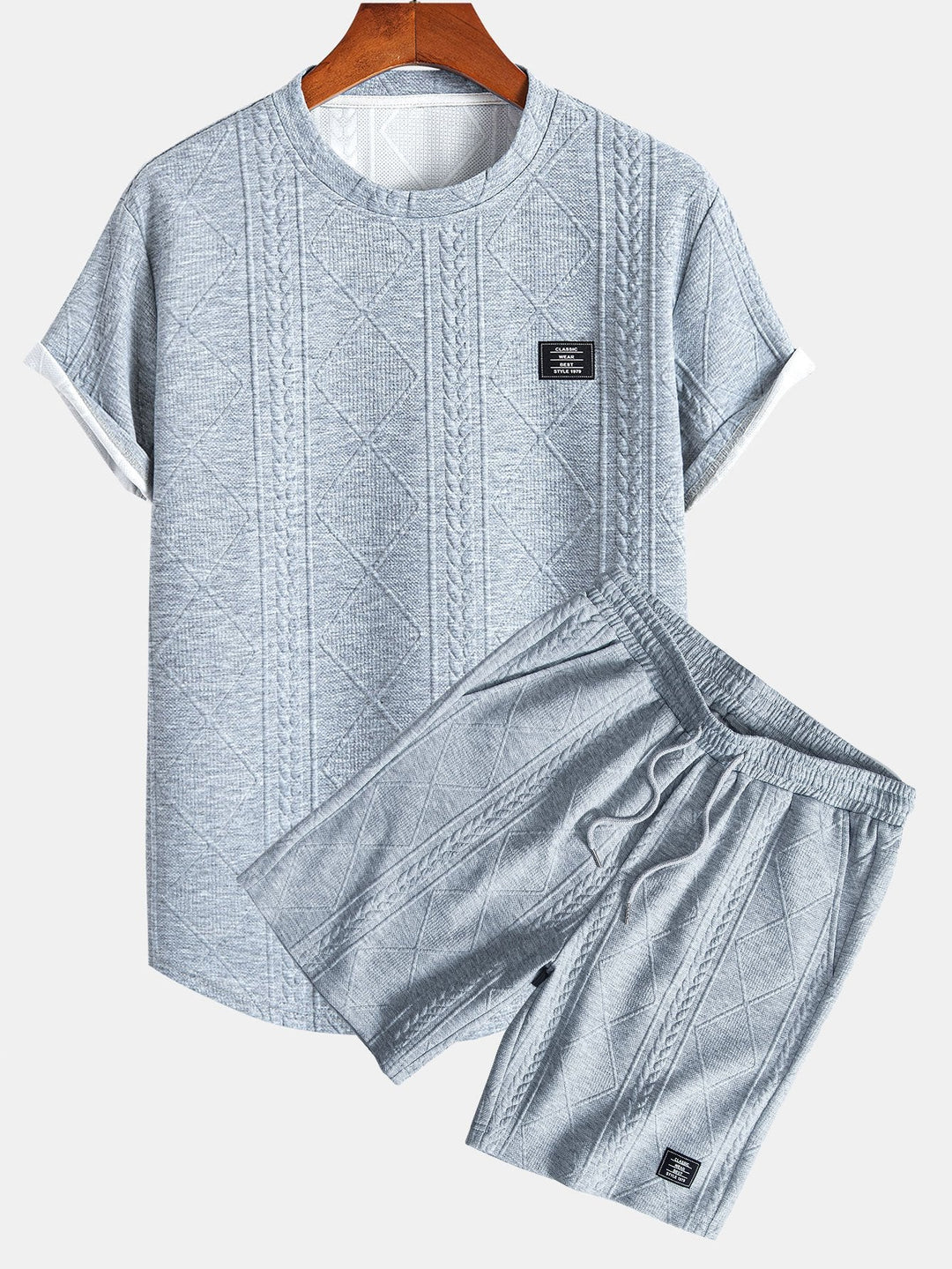 Korte Mouw Geometrisch Jacquard Boog Hem T-Shirt & Shorts