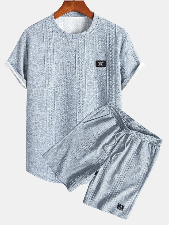 Korte Mouw Geometrisch Jacquard Boog Hem T-Shirt & Shorts