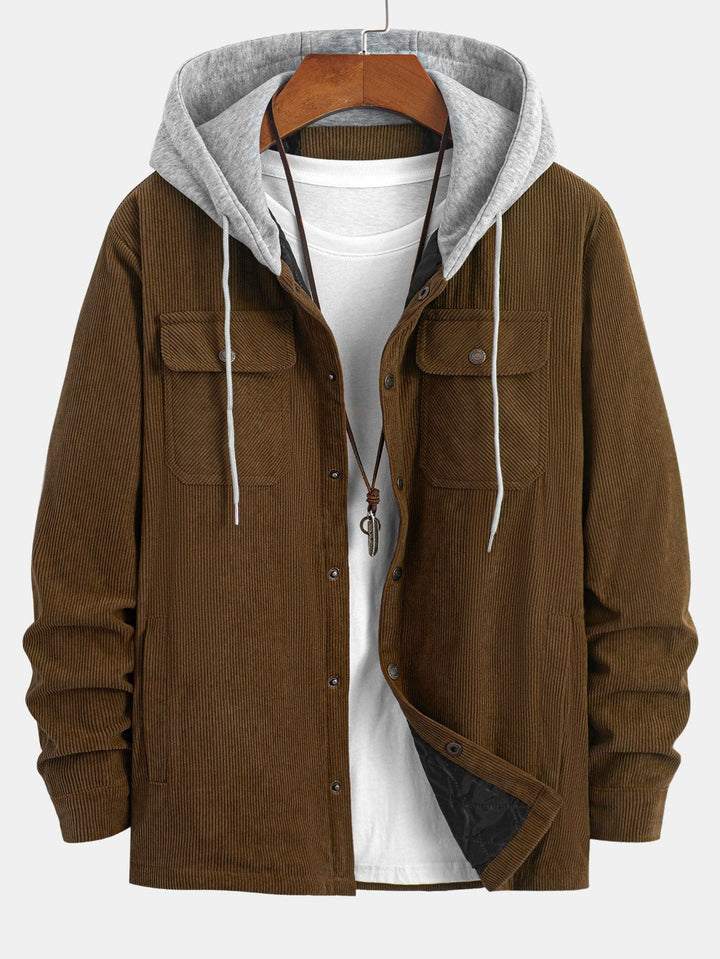 Gevoerde Corduroy Gewatteerde Jas met Kap
