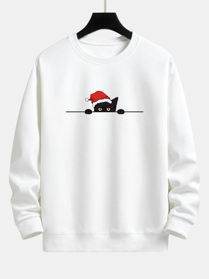 Kerst Zwarte Kat Print Relax Fit Sweatshirt